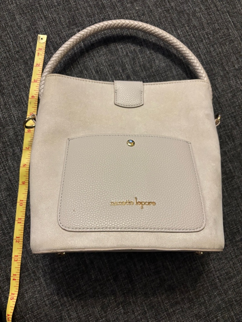 Nanette Lepore Taupe Suede & Faux leather Top-Handle Bag